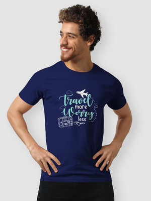 saira garments Printed Men Round Neck Navy Blue T-Shirt