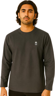 HOTMOD Self Design Men Round Neck Grey T-Shirt