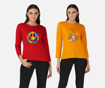 CHOZI Printed Women Round Neck Yellow, Red T-Shirt