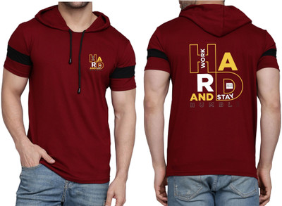 WOOSTRO Printed Men Round Neck Maroon T-Shirt
