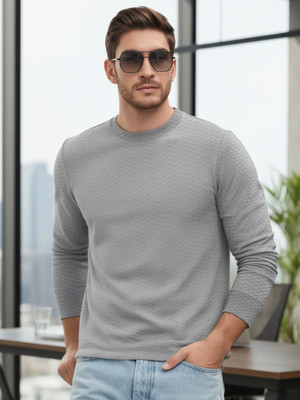 JUST ROAR Printed Men Round Neck Grey T-Shirt