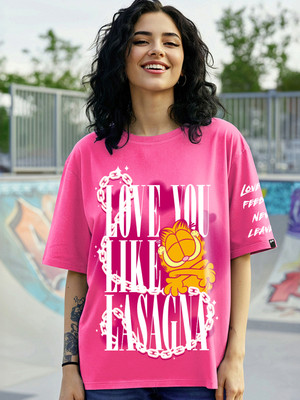 BEWAKOOF Graphic Print Women Round Neck Pink T-Shirt