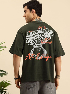 Mast & Harbour Printed Men Round Neck Dark Green T-Shirt
