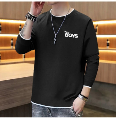MARIZ Printed Men Round Neck Black T-Shirt
