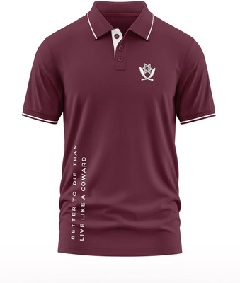 Warriorworld Typography Men Polo Neck Maroon T-Shirt
