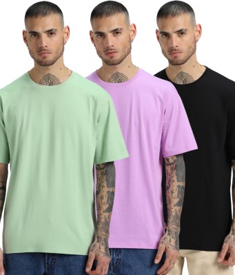 Veirdo Solid Men Round Neck Multicolor T-Shirt