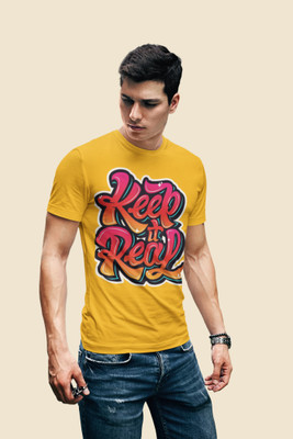 Zasu Fashion Typography Men Round Neck Orange, Yellow T-Shirt