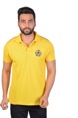 Cousin's Solid Men Polo Neck Yellow T-Shirt