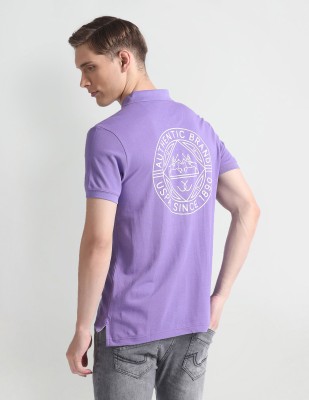 U.S. POLO ASSN. Printed, Typography Men Polo Neck Purple T-Shirt