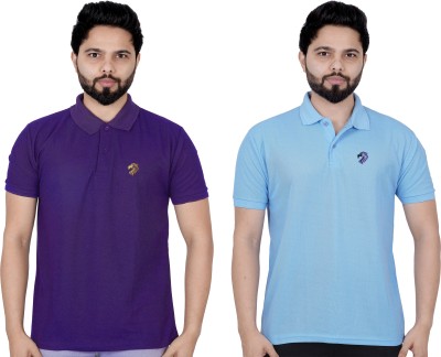 La Milano Solid Men Polo Neck Light Blue, Purple T-Shirt