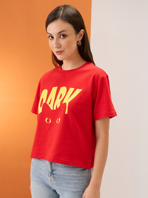 Globus Graphic Print Women Round Neck Red T-Shirt