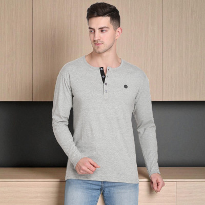 Faricon Trend Solid Men Henley Neck Grey T-Shirt