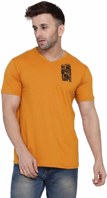 tfurnish Printed Men V Neck Gold T-Shirt