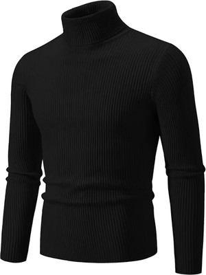 NATRIS Solid High Neck Casual Men Black Sweater