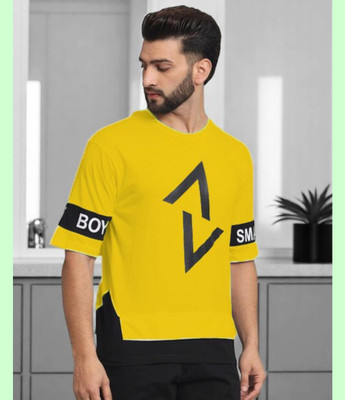 Autna Printed Men Round Neck Yellow T-Shirt