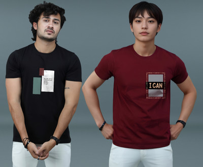 MAYUR CLOTHING Graphic Print Men Round Neck Black, Maroon T-Shirt