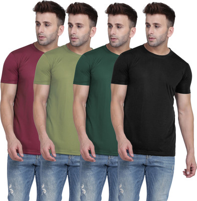 TQH Solid Men Round Neck Light Green, Green, Maroon, Black T-Shirt