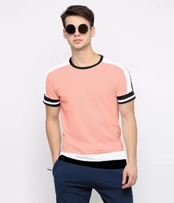 MANIAC Colorblock Men Round Neck White, Pink, Black T-Shirt