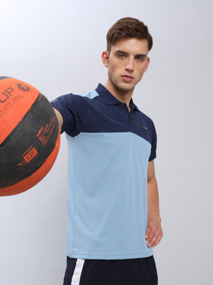 TECHNOSPORT Colorblock Men Polo Neck Light Blue T-Shirt