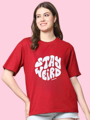 Xsware Typography Women Round Neck Red T-Shirt