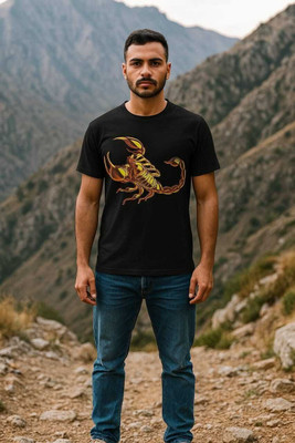 ASHTHAM Solid, Graphic Print Men Round Neck Black T-Shirt