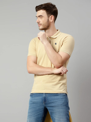 CANTABIL Solid Men Polo Neck Beige T-Shirt