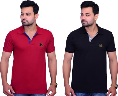 Cousin's Solid Men Polo Neck Black T-Shirt