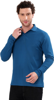 SYS TEXTILE Solid Men Polo Neck Blue T-Shirt