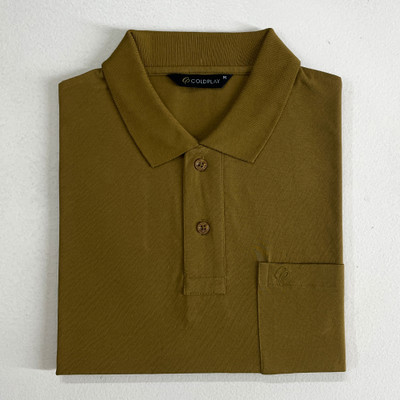 COLORTRAIT Solid Men Polo Neck Brown T-Shirt