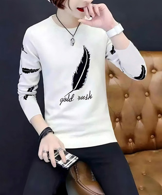 TrendShaper Printed Men Round Neck White T-Shirt