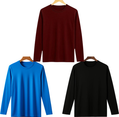 lalita creation Solid Men Round Neck Maroon, Black, Blue T-Shirt