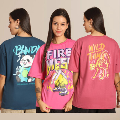 Mast & Harbour Solid Women Round Neck Multicolor T-Shirt