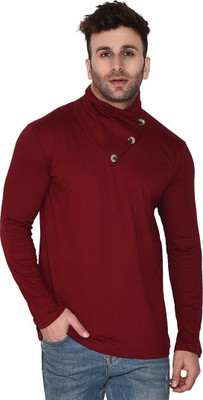 tfurnish Solid Men High Neck Maroon T-Shirt