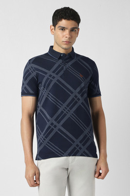 VAN HEUSEN Printed Men Polo Neck Dark Blue T-Shirt