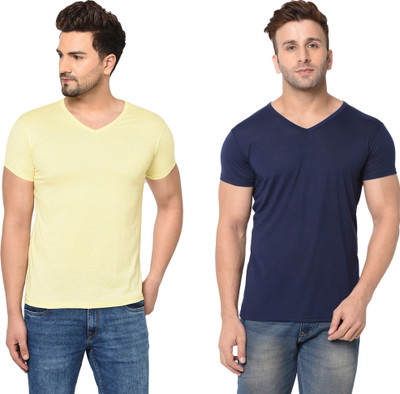 Tresna Trendy Solid Men V Neck Multicolor T-Shirt