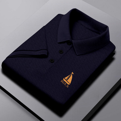 Lebridog Fashion Embroidered Men Polo Neck Reversible Navy Blue T-Shirt