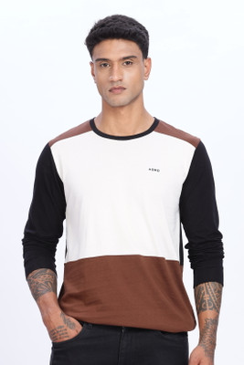 ADRO Colorblock Men Round Neck White T-Shirt