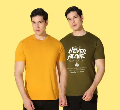 WOOSTRO Printed, Solid Men Round Neck Multicolor T-Shirt