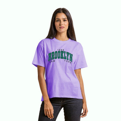 HouseOfCommon Graphic Print Women Round Neck Purple T-Shirt
