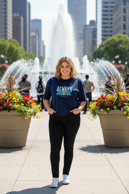 DivRa Clothing Graphic Print Women Round Neck Navy Blue T-Shirt