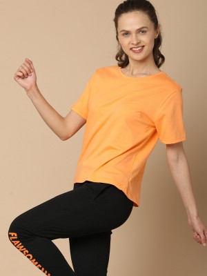 UNLIMITED Solid Women Round Neck Orange T-Shirt