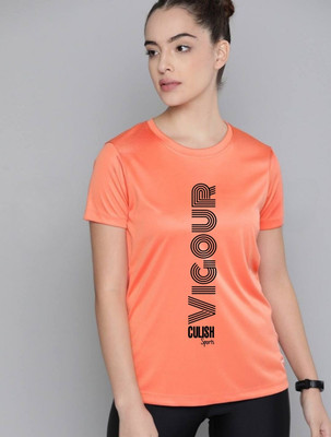 SPOWEARY Typography Women Round Neck Orange T-Shirt