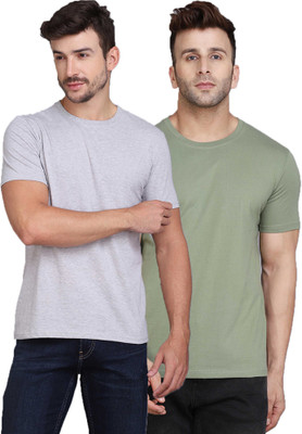 TEEFOX Solid Men Round Neck Grey, Green T-Shirt