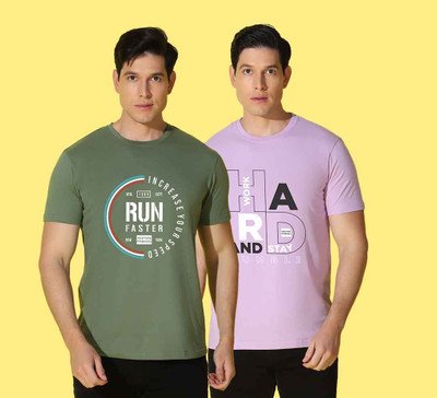 WOOSTRO Printed Men Round Neck Purple, Green T-Shirt