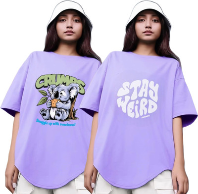 RS FASHION Printed Women Round Neck Purple T-Shirt