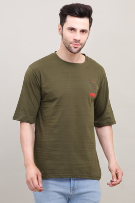 BDSQUARE Printed Men Round Neck Green T-Shirt