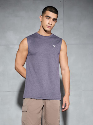 TECHNOSPORT Self Design Men Crew Neck Purple T-Shirt