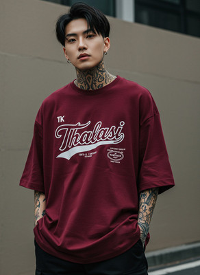THALASI Graphic Print Men Round Neck Maroon T-Shirt