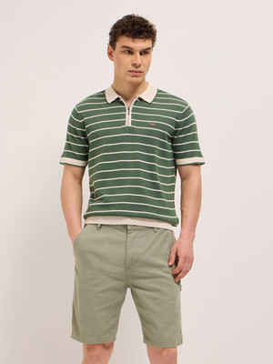 THE BEAR HOUSE Striped Men Polo Neck Green T-Shirt