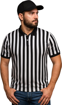 WILD ELEPHANT Striped Men Polo Neck Black, White T-Shirt